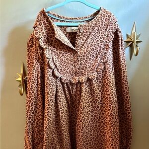 Boden Leopard print corduroy dress with scallop details, size 11-12